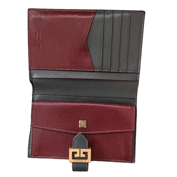 Vintage 80s Givenchy Red Gray Leather Compact Small Wallet - Picture 3 of 3